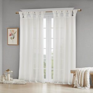 English Elm Floral Tab Top Curtain Panel - Semi-Sheer Lightweight Faux-Linen With Removable Embellishments B03598194