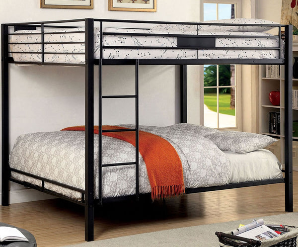 English Elm Queen Industrial Metal Bunk Bed with Pipe Frame, Built-In Slats & Ladder, Durable Retro Style 92" Black 81 L x 17 W x 6 H B2741S00376
