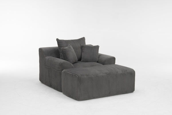 English Elm Oversized corduroy chaise lounge with ottoman, plush boneless sofa, ergonomic pillows for relaxing comfort Grey W1901P278403
