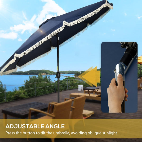 English Elm Outsunny 9ft Ruffled Fringe Patio Umbrella Vented Canopy Crank Tilt Resort Style W2225P200479