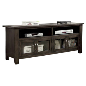 English Elm Transitional TV Console with Dual Cabinets and Open Shelves, 60" Media Stand with Rear Wire Access Gray 63 L x 24 W x 9 H B2741P361926