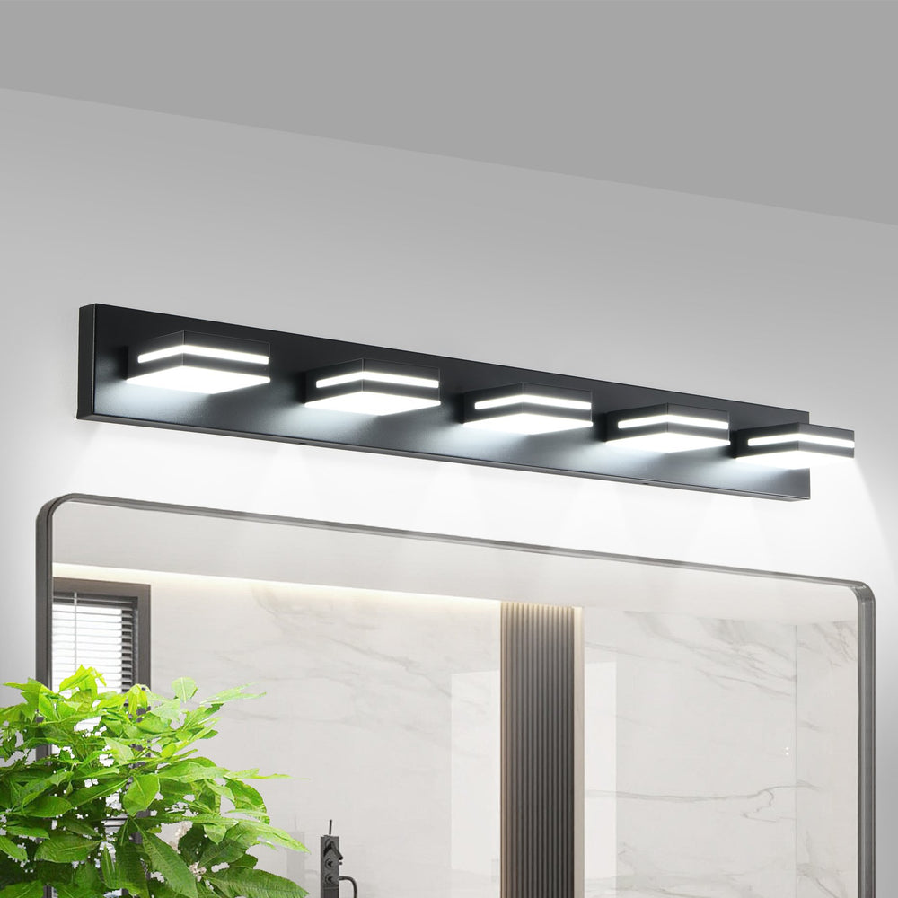 English Elm Modern Black Led Vanity Light – 5-Light Wall Sconce For Bathrooms, Mirrors & Hallways, Energy-Saving Design W1340P248797