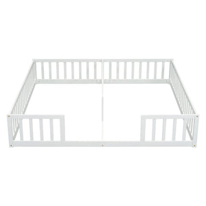 English Elm Double Twin Floor Bed With Safety Guardrails, Space-Saving Design In White For Cozy Shared Sleep W504P143286