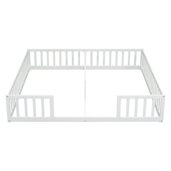 English Elm Double Twin Floor Bed With Safety Guardrails, Space-Saving Design In White For Cozy Shared Sleep W504P143286