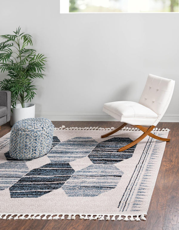 Unique Loom Aramis Maxi Machine Made Tribal Rug Blue, Black/Ivory/Gray 7' 10" x 7' 10"