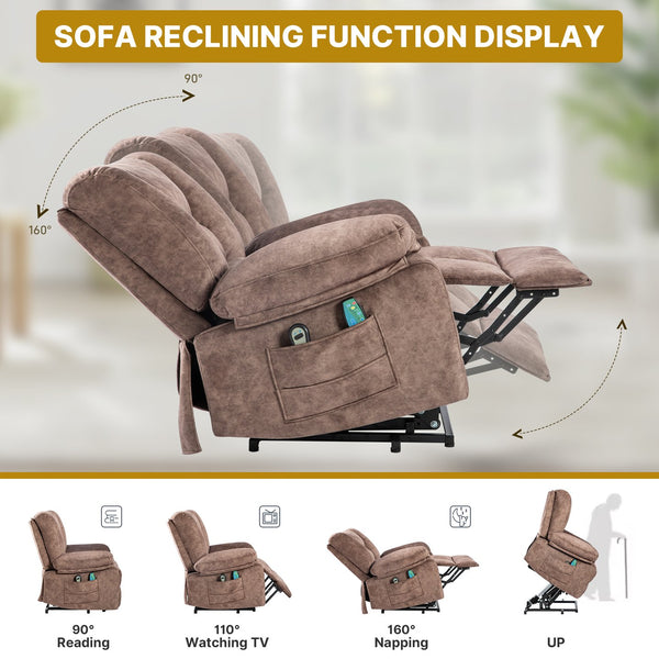 English Elm Power Lift Recliner with Massage & Heat, 8-Point Therapy, Timer & Easy Power Lift Assistance Brown W1403P177447