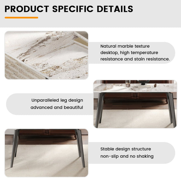 English Elm 62.99" Modern Artificial Stone Dining Table With Curved Edges & Dark Grey Metal Legs For 6 People P1 W1535S00526-GIGA