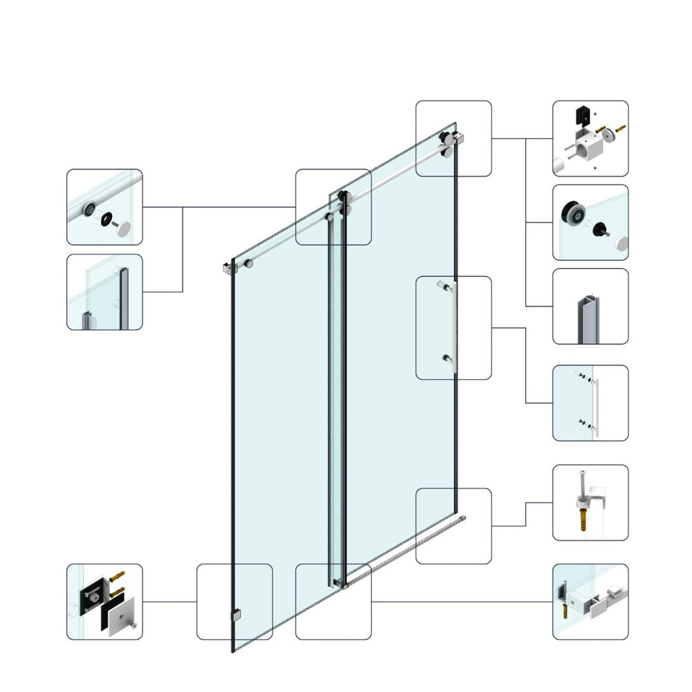 English Elm 48*76"fixed Sliding Frameless Shower Door Clear Tempered Glass Stainless Steel Hardware T3177P320594