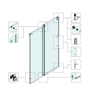 English Elm 48*76"fixed Sliding Frameless Shower Door Clear Tempered Glass Stainless Steel Hardware T3177P320594