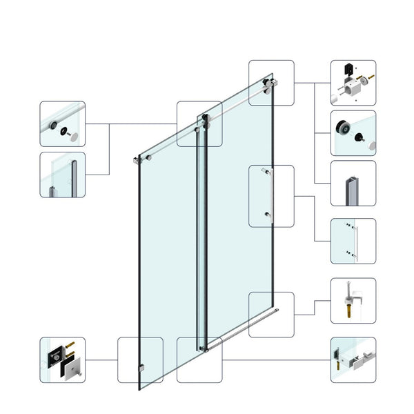 English Elm 48*76"fixed Sliding Frameless Shower Door Clear Tempered Glass Stainless Steel Hardware T3177P320594