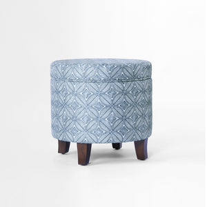 English Elm Loni Round Storage Ottoman Medallion Print Fabric Lift Lid Walnut Legs Accent Walnut Brown B056P416997