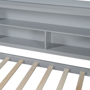 English Elm Full Size Wooden Daybed With 3 Storage Drawers, Built-In Desk & Usb Ports – Gray, Space-Saving Design N820S00018E