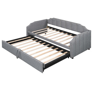 English Elm Twin Linen Upholstered Daybed with Pop up Trundle and Built in Usb Charging Gray SF000199AAE