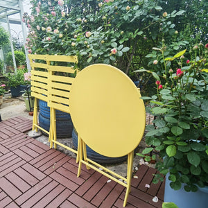 English Elm 3 Piece Outdoor Bistro Set Foldable Steel Cafe Table Chairs Powder Coated Patio Yellow W1586P143143