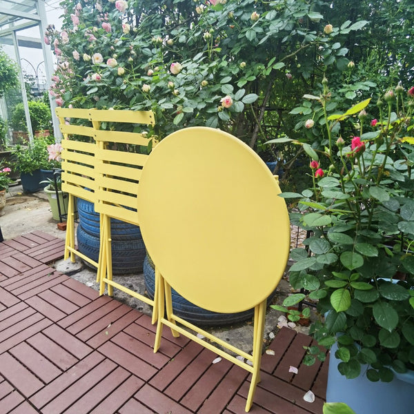 English Elm 3 Piece Outdoor Bistro Set Foldable Steel Cafe Table Chairs Powder Coated Patio Yellow W1586P143143