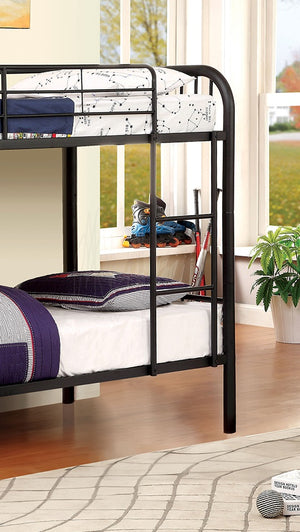 English Elm Twin Industrial Metal Bunk Bed with Wood Panels and Built-In Ladder, Guarded Top, Versatile Layouts Black 77 L x 44 W x 5 H B2741P353739