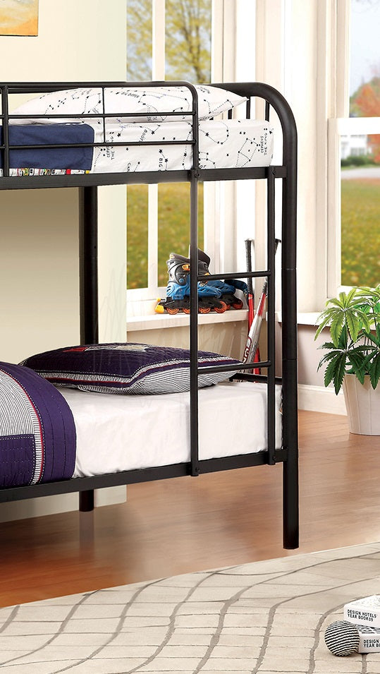 English Elm Twin Industrial Metal Bunk Bed with Wood Panels and Built-In Ladder, Guarded Top, Versatile Layouts Black 77 L x 44 W x 5 H B2741P353739