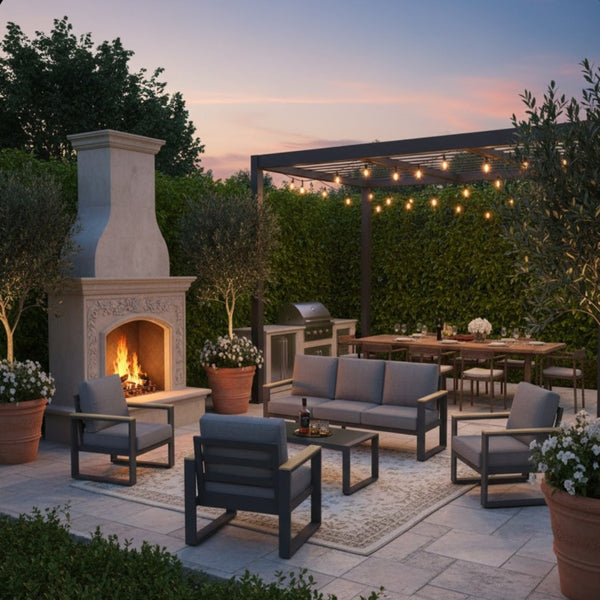 English Elm All-weather 5 Piece Aluminum Patio Conversation Set 7 Seat with Tempered Glass Table Gray B082S00111