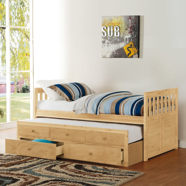 English Elm Twin/twin Trundle Captain Bed Solid Pine with Storage Drawers for Youth Bedrooms B011S02454