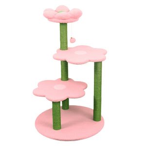 English Elm Cat Tree Daisy Floral Multi Level Climbing Tower with Sisal Posts and Plush Perch Pink W243P451255