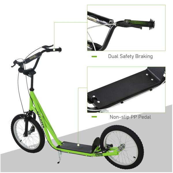 English Elm Aosom Youth Kick Scooter Steel Frame Inflatable Wheels Dual Brakes Adjustable Bar Green W2225P217074