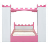 English Elm Castle-Shaped Wooden Bed With Storage Shelf, Dreamy Twin Size Platform Bed For Kids Bedroom, White + Pink(Expected Arrival Time:8.14)