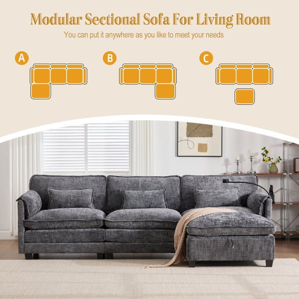 English Elm United Oversized 112" Modular Sectional Sofa - Cloud Couch With Storage Ottoman & Usb Charging Ports W1568S00189-GIGA
