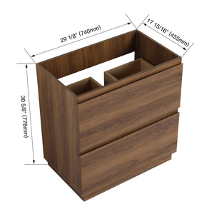 English Elm 30" Modern Bathroom Vanity without Sink – 30" Freestanding Engineered Wood Cabinet with Dual Drawers, Waterproof Finish, Easy Assembly Brown W1972P188248