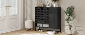 English Elm Buffet Black Woven Arched Door Sideboard with Adjustable Shelves, Metal Legs, Drawer, Entryway-Friendly W2977P338264