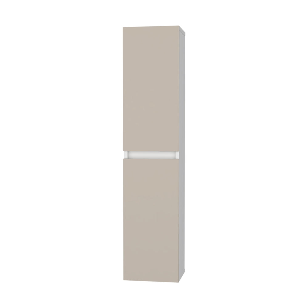 English Elm Light Beige Two-Door Wall Cabinet with Elegant White Accents, Slim Melamine Storage, Space-Saving Design - Durable, Concealed Shelves for Neat, Modern Organization B062P380082
