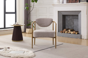 English Elm Beige Woven Fabric Dining Chair with 10cm Foam Seat, Breathable Durable Upholstery, Iron Frame Finish W3149P375463