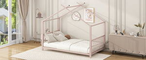 English Elm Twin Metal House Platform Bed with Slat Kit for Kids Sleepovers Sturdy Frame Elegant Silhouette 63.8"H Pink MF322835AAH