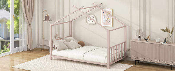 English Elm Twin Metal House Platform Bed with Slat Kit for Kids Sleepovers Sturdy Frame Elegant Silhouette 63.8"H Pink MF322835AAH