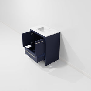 English Elm Navy Blue Bath Vanity With White Quartz Top - Stylish 30" W X 20" D Design, Durable Storage & Elegance B2731P259289
