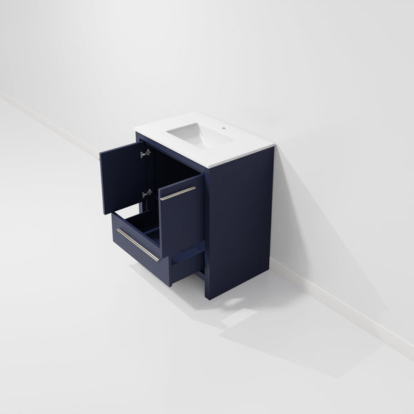 English Elm Navy Blue Bath Vanity With White Quartz Top - Stylish 30" W X 20" D Design, Durable Storage & Elegance B2731P259289