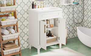 English Elm 24" Bathroom Vanity with Integrated Ceramic Sink and Adjustable Shelf, Vintage Hardware, Space-Saving Design White N710P277711K