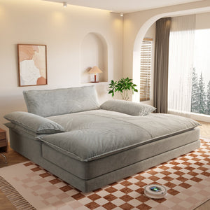 English Elm Modern Chenille Double Chaise Lounge Deep Seat Sofa with Detachable Backrest and Pillows Grey W1885S00413