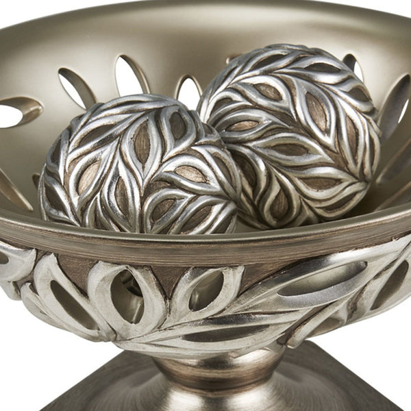 English Elm 12.75" Polyresin Bowl with Silver Peacock Feather Motif for Entryway or Sideboard B072116425