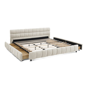 English Elm California King Platform Bed Chenille Upholstered Frame with Storage Drawers Modern Beige W487S00422