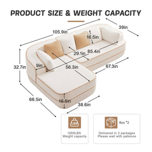 English Elm 106" L-Shaped Teddy Velvet Sofa - No Assembly, Fluffy Comfort, Ergonomic Support For Cozy Living Room W714S01414