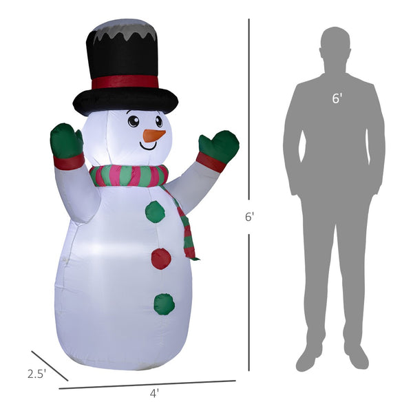 English Elm Outsunny 6 Ft Christmas Inflatable Snowman - Festive Led Decor For Lawn, Garden, Parties & More! W2225P249944-GIGA