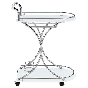 English Elm Allen White Chrome 2-Tier Bar Cart with Glass Shelves, Stemware & 3-Bottle Wine Rack for Stylish Entertaining B062P328689