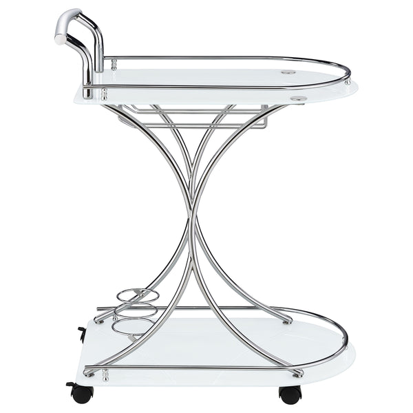 English Elm Allen White Chrome 2-Tier Bar Cart with Glass Shelves, Stemware & 3-Bottle Wine Rack for Stylish Entertaining B062P328689