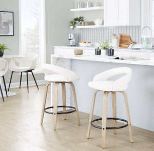 English Elm Fixed-height Swivel Counterstools Whitewashed Wood Faux Leather Kitchen Seating Pair B202S01831