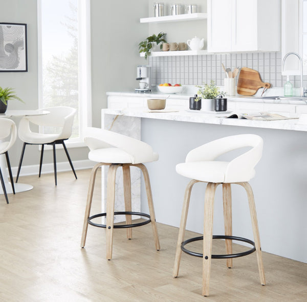 English Elm Fixed-height Swivel Counterstools Whitewashed Wood Faux Leather Kitchen Seating Pair B202S01831