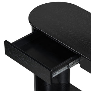 English Elm U_style Oak Veneer Console Table with 3 Drawers Open Shelf Entryway Hallway Storage Black N711P395523B