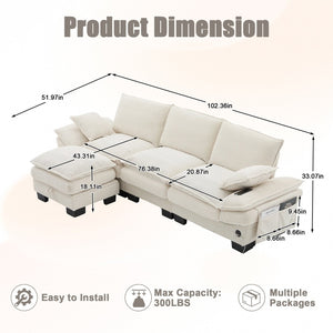 English Elm Sectional Cloud Sofa Modular Deep Seat Corduroy Upholstered Living Room Couch with Storage Beige W395S00129