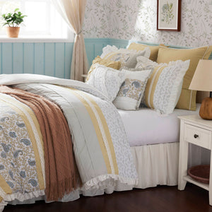 English Elm 9 Piece Cotton Percale Comforter Set - Chic Yellow Queen Ensemble With Vintage Paisley & Pillows B03597196