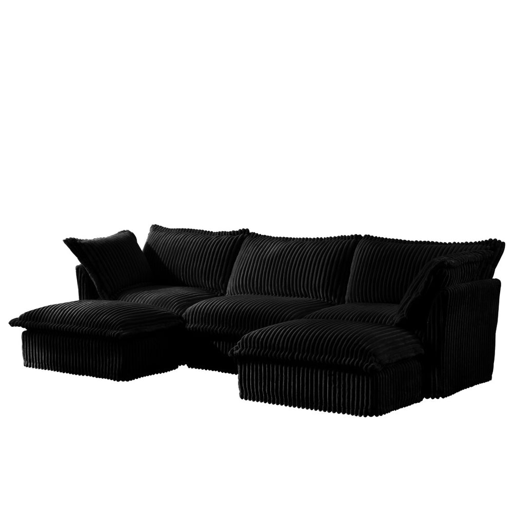 English Elm Slipcovered U-Shape Sectional Sofa - Modular Deep Seat Couch With Soft Corduroy & Elegant Design, Black W3041S00098-GIGA