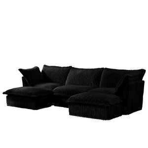 English Elm Slipcovered U-Shape Sectional Sofa - Modular Deep Seat Couch With Soft Corduroy & Elegant Design, Black W3041S00098-GIGA